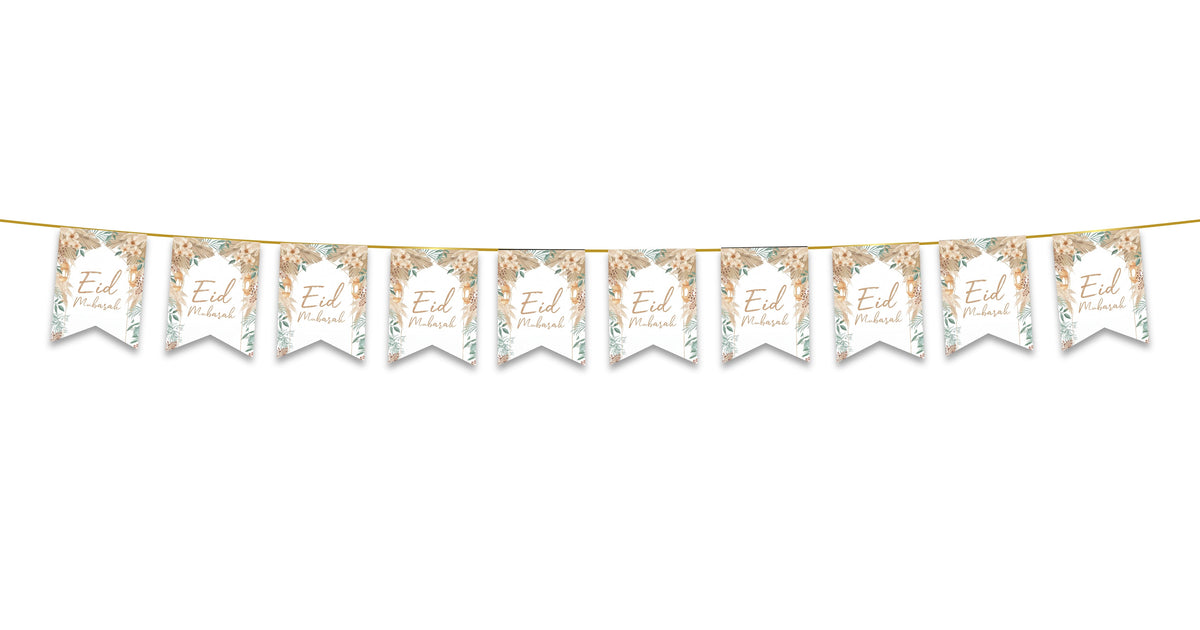 Eid Mubarak Bunting - Neutral Rustic Floral Flags Decoration – Mubarak ...