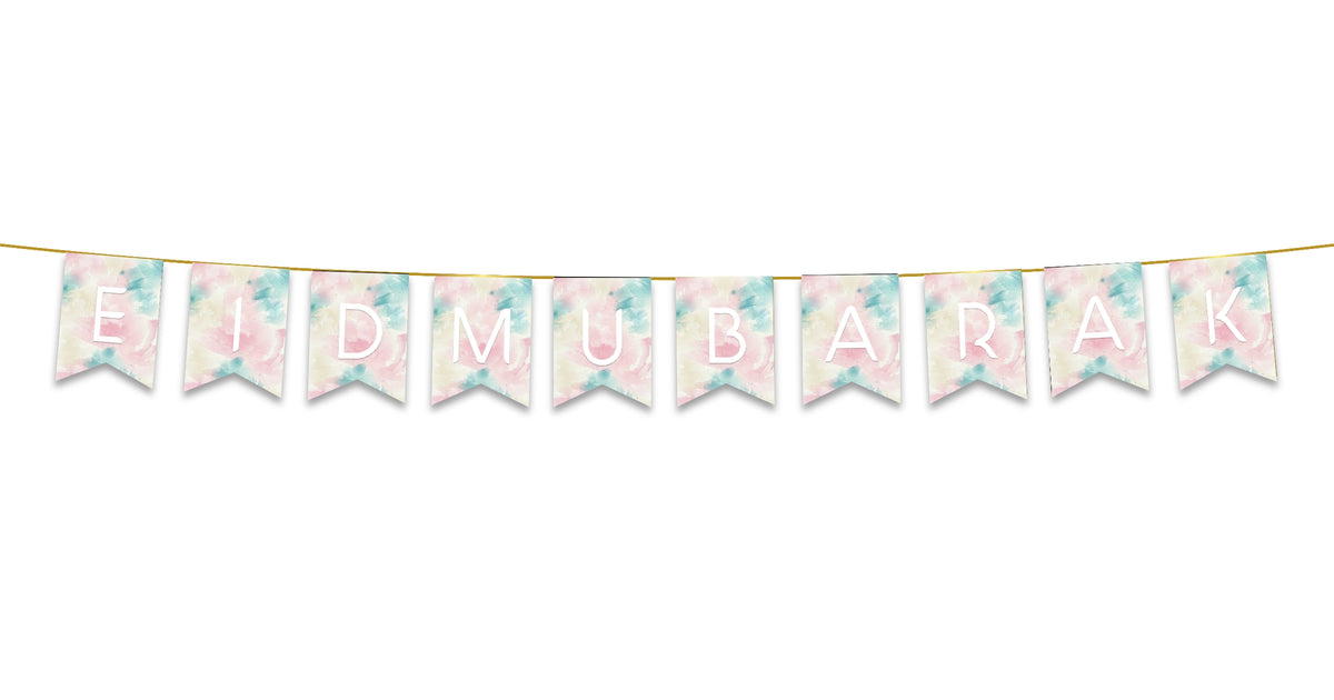 Eid Mubarak Bunting - Pink Pastel Watercolour Letter Flags Decoration ...