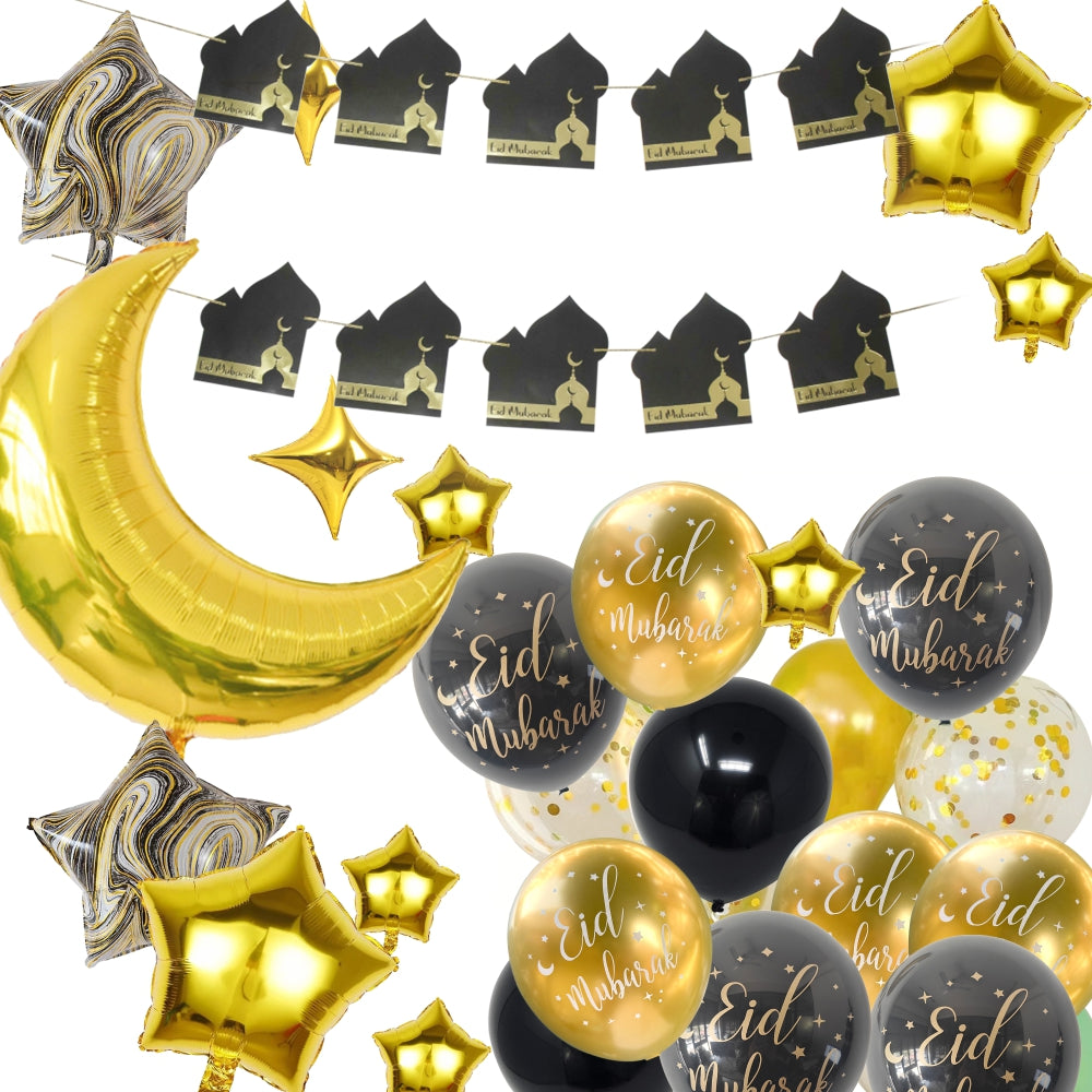 Black and Gold Eid Mubarak Balloon Kit 01