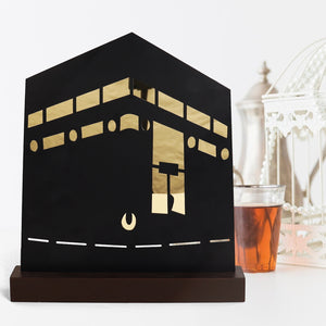 Kaaba-Inspired Table Decor – Metal & Wooden Islamic Display Piece