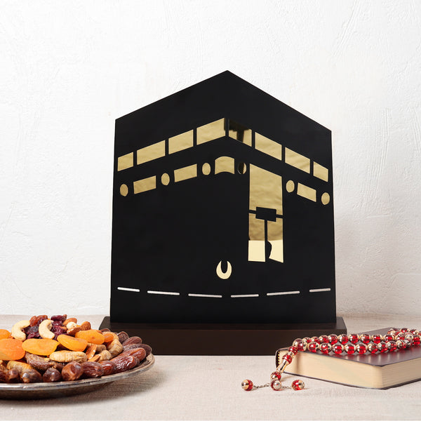 Kaaba-Inspired Table Decor – Metal & Wooden Islamic Display Piece