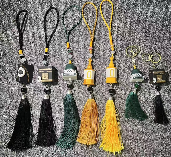 Islamic Mosque Dome Keychain / Bag Charm with Green Tassel