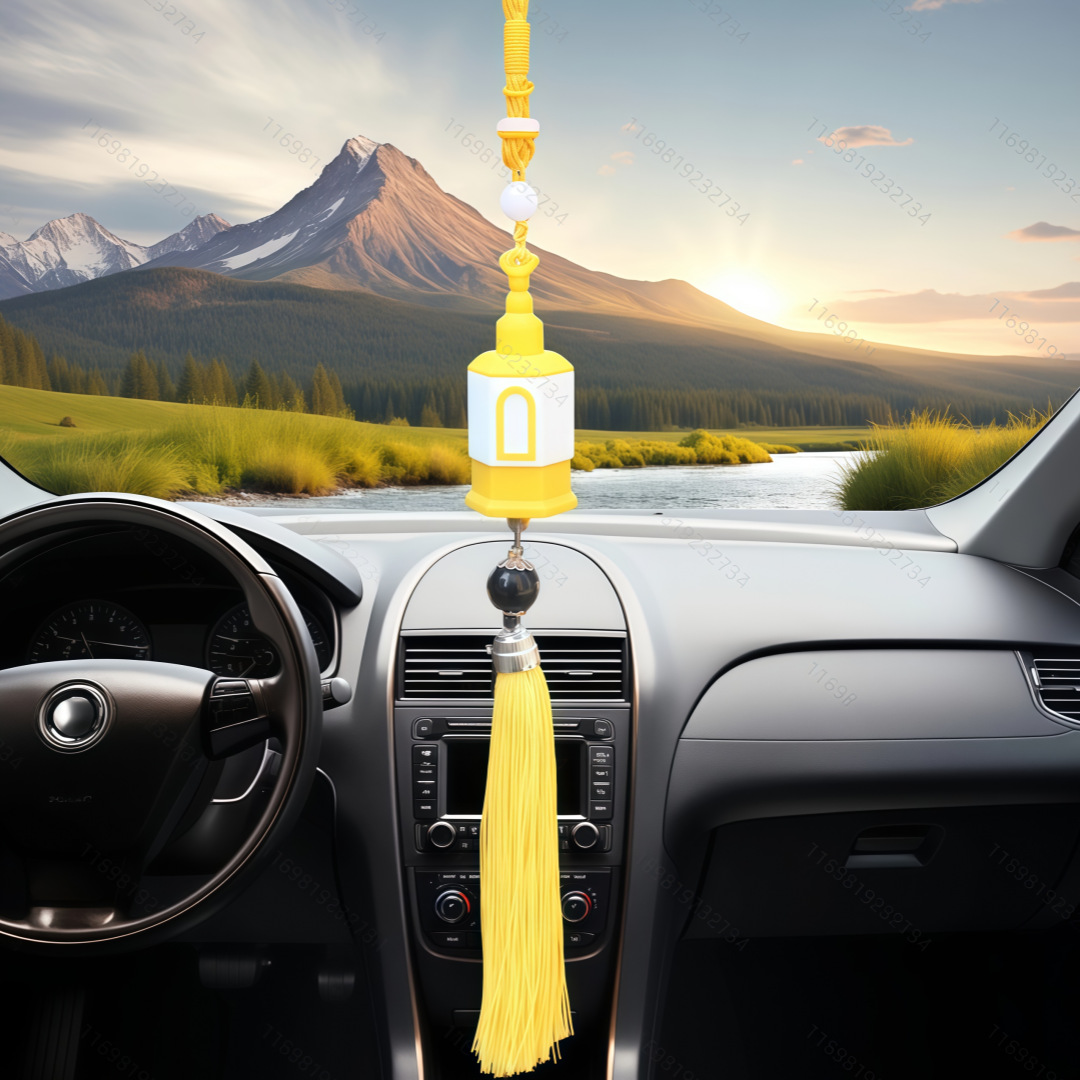 Car Rearview Mirror Hanging Ornament with Yellow Tassel - Stylish Interior Decor & Air Freshener