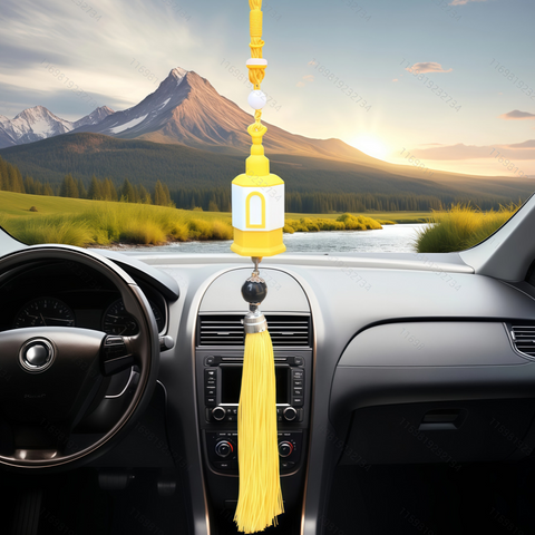 Car Rearview Mirror Hanging Ornament with Yellow Tassel - Stylish Interior Decor & Air Freshener