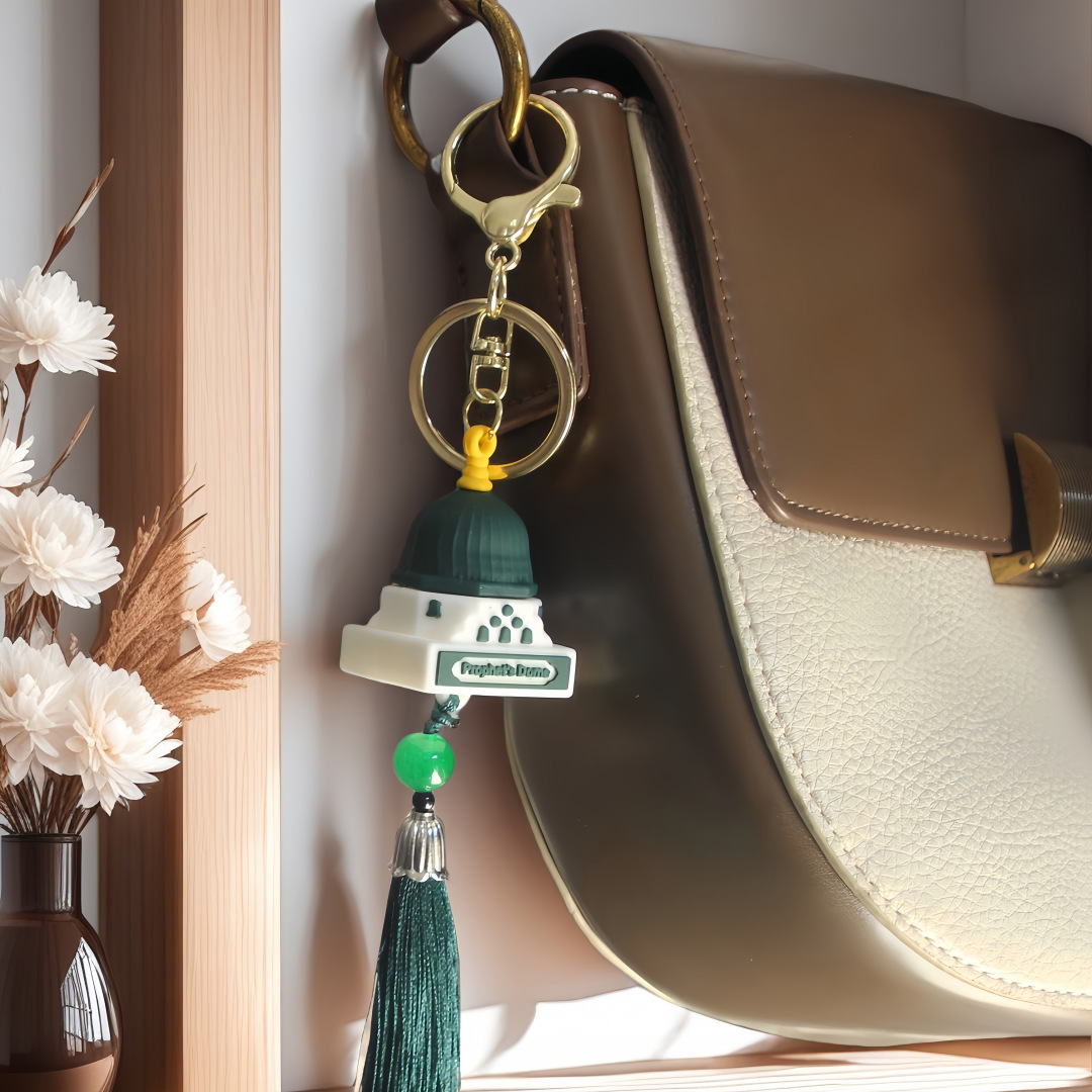 Islamic Mosque Dome Keychain / Bag Charm with Green Tassel