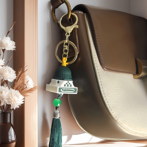 Islamic Mosque Dome Keychain / Bag Charm with Green Tassel