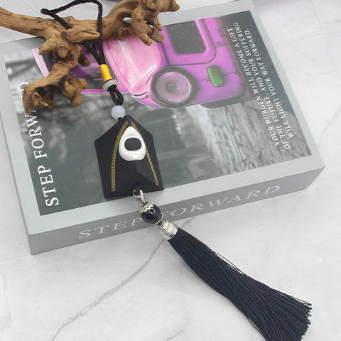 Elegant Black Geometric Hanging Ornament with Tassel - Car/Bag/Home Decor