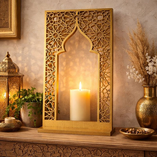 Premium Gold Islamic Geometric Sqaure Dome Table Decor – Ramadan & Eid Centrepiece