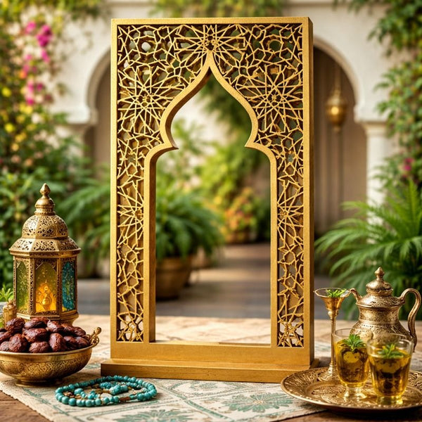 Premium Gold Islamic Geometric Sqaure Dome Table Decor – Ramadan & Eid Centrepiece