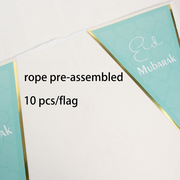 Eid Mubarak Green & Gold Triangle Banner – Double-Sided Foil Party Flags (20x30cm, 12 Flags/Set)