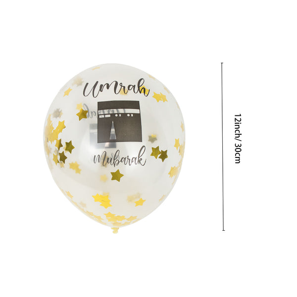 Umrah Mubarak Confetti Balloons – 12" Transparent Latex Balloons