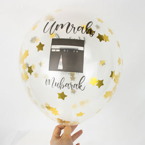Umrah Mubarak Confetti Balloons – 12" Transparent Latex Balloons