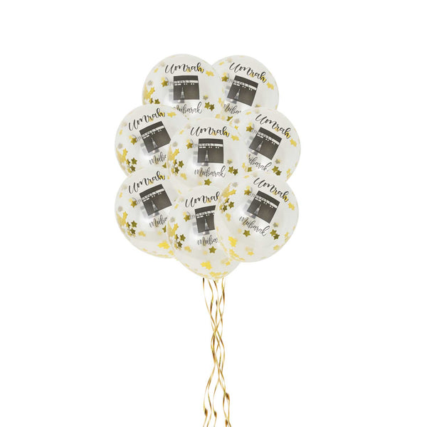 Umrah Mubarak Confetti Balloons – 12" Transparent Latex Balloons