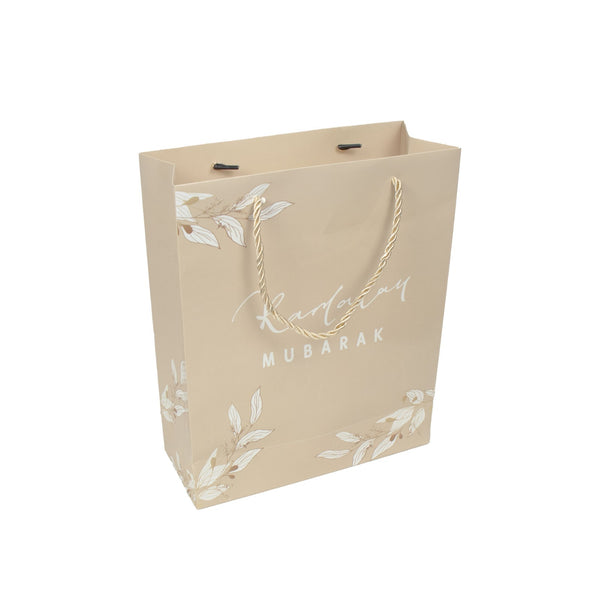 Ramadan Mubarak Gift Bag – Neutral Cream Gold Foil Islamic Packaging (1pc)
