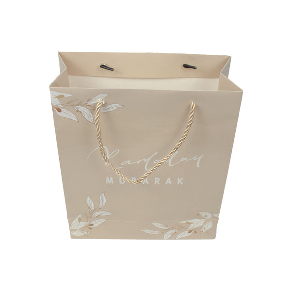Ramadan Mubarak Gift Bag – Neutral Cream Gold Foil Islamic Packaging (1pc)