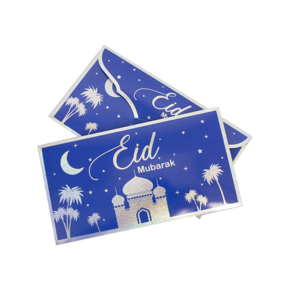 Eid Blue and Silver Gold Stamping Foil Money Envelope