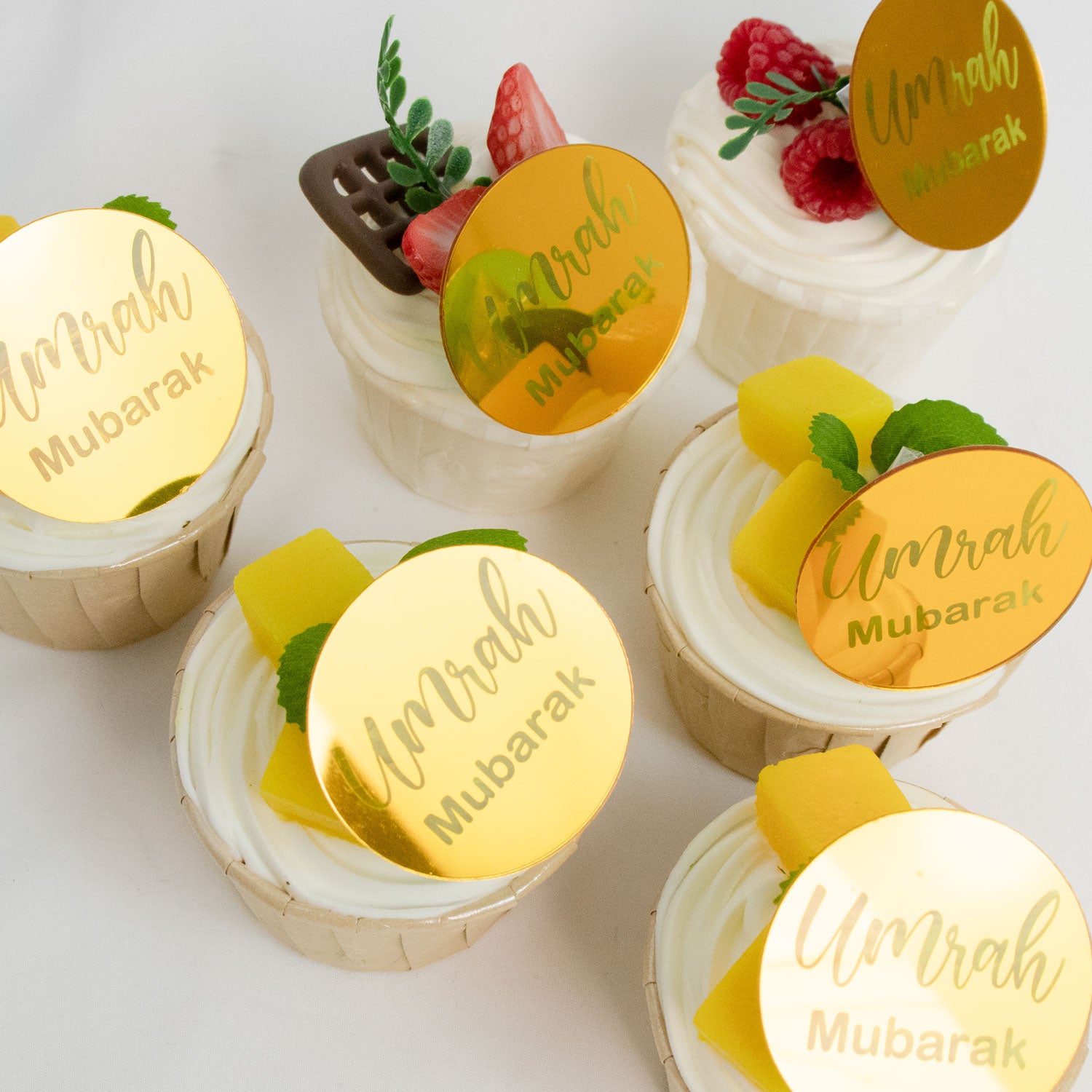 Umrah Mubarak Acrylic Cupcake Toppers – Gold Finish