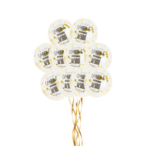 Umrah Mubarak Gold Star Confetti Balloons – 12” Transparent Balloons with Ribbon