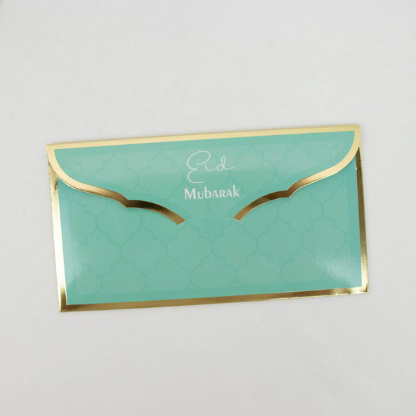 Eid Mubarak Green & Gold Money Envelopes – Gold Foil Stamped (10pcs/Set, 9.5x17.5cm)