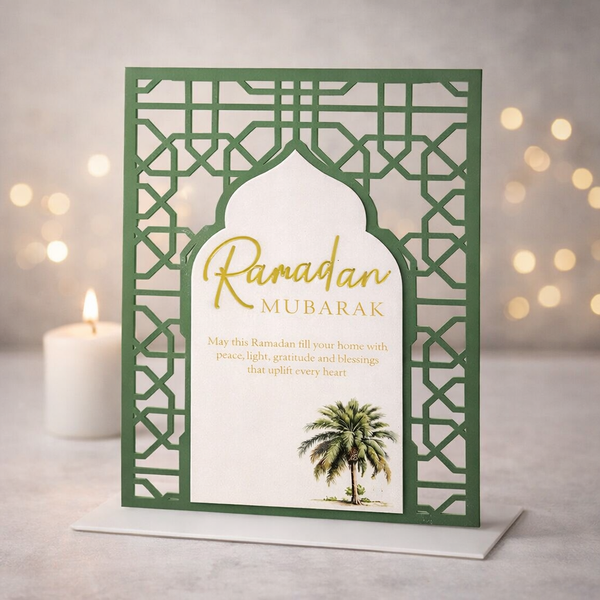 Sage Green & Gold Ramadan Mubarak Geometric Acrylic Message Plaque with Dua - 22 x 30cm