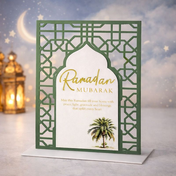 Sage Green & Gold Ramadan Mubarak Geometric Acrylic Message Plaque with Dua - 22 x 30cm