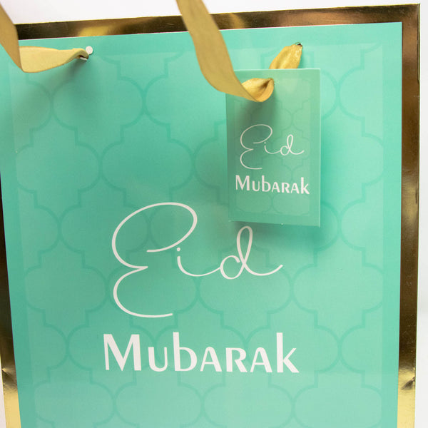 Eid Mubarak Green & Gold Gift Bag – Gold Star Foil Stamping