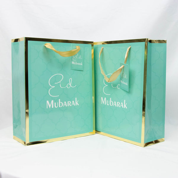 Eid Mubarak Green & Gold Gift Bag – Gold Star Foil Stamping