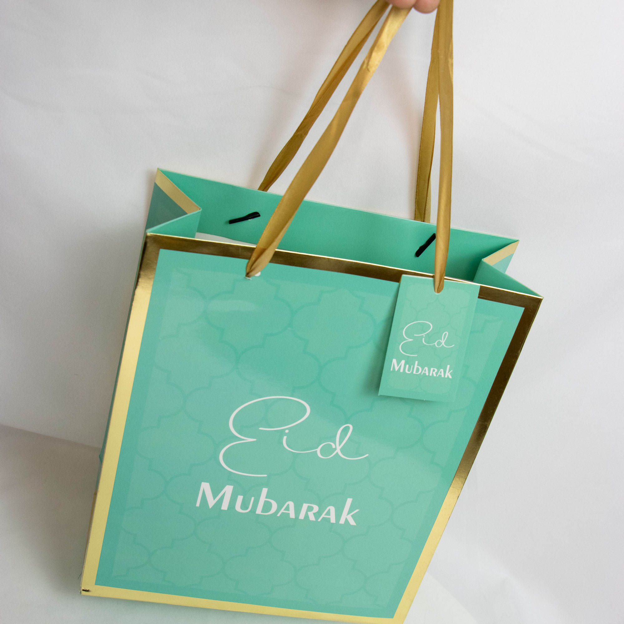 Eid Mubarak Green & Gold Gift Bag – Gold Star Foil Stamping