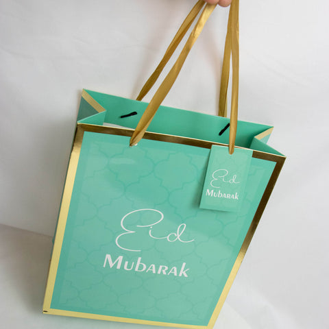 Eid Mubarak Green & Gold Gift Bag – Gold Star Foil Stamping