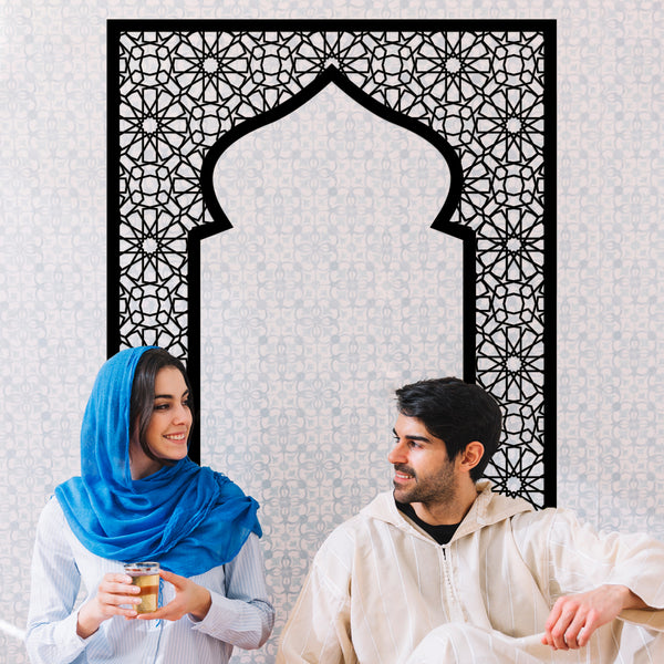 Large Islamic Arch Acrylic Wall Panel Masjid Shape Black - 120cm