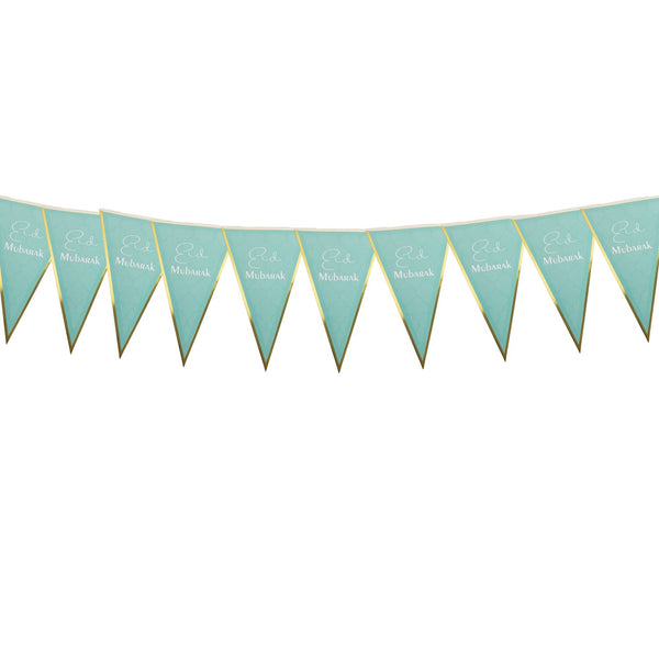 Eid Mubarak Green & Gold Triangle Banner – Double-Sided Foil Party Flags (20x30cm, 12 Flags/Set)