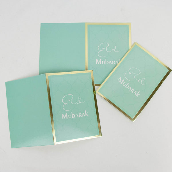 Eid Mubarak Greeting Cards – Green & Gold Theme with White Envelopes