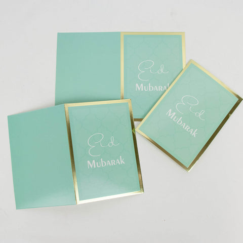 Eid Mubarak Greeting Cards – Green & Gold Theme with White Envelopes