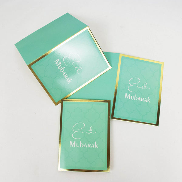 Eid Mubarak Greeting Cards – Green & Gold Theme with White Envelopes