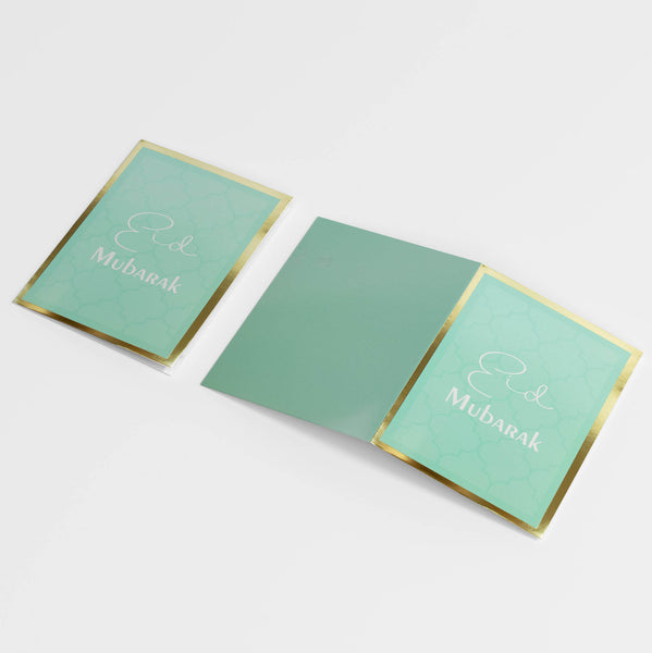 Eid Mubarak Greeting Cards – Green & Gold Theme with White Envelopes
