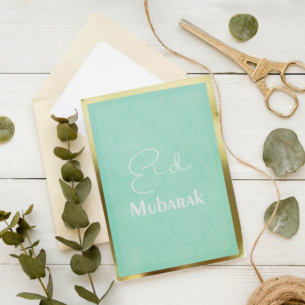 Eid Mubarak Greeting Cards – Green & Gold Theme with White Envelopes