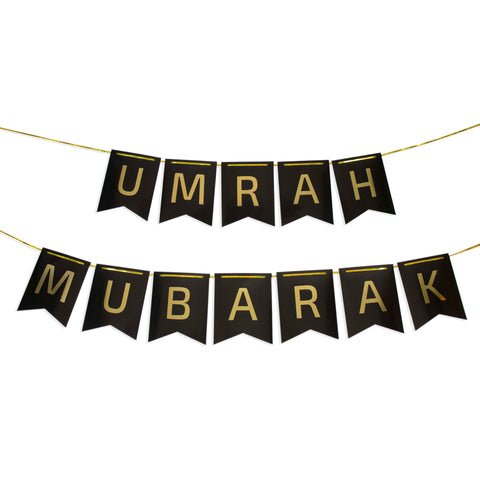 Umrah Mubarak Black & Gold Banner