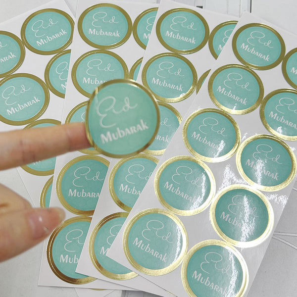 Eid Mubarak Gold Foil Stickers – Green & Gold Theme
