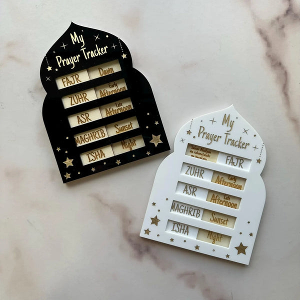 My Salah Prayer Tracker – Wooden Islamic Arch Daily Prayer Tracker (White)