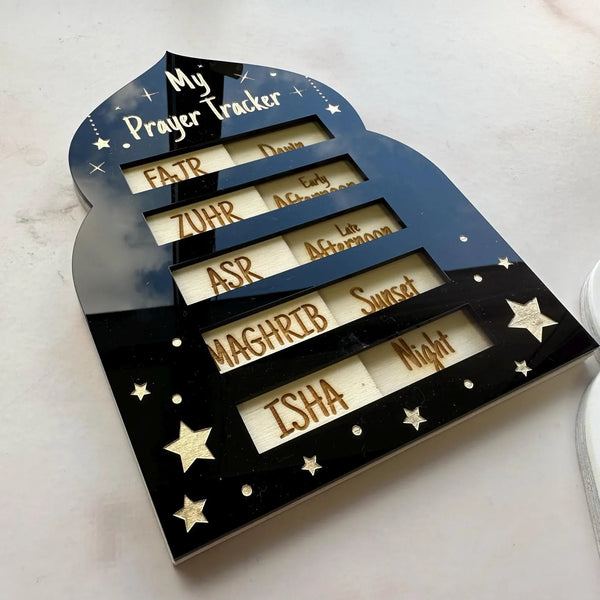 My Salah Prayer Tracker – Wooden Islamic Arch Daily Prayer Tracker (White)