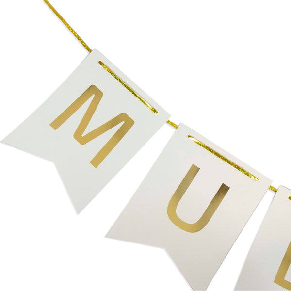 White & Gold Umrah Mubarak Banner – Elegant Double String Design