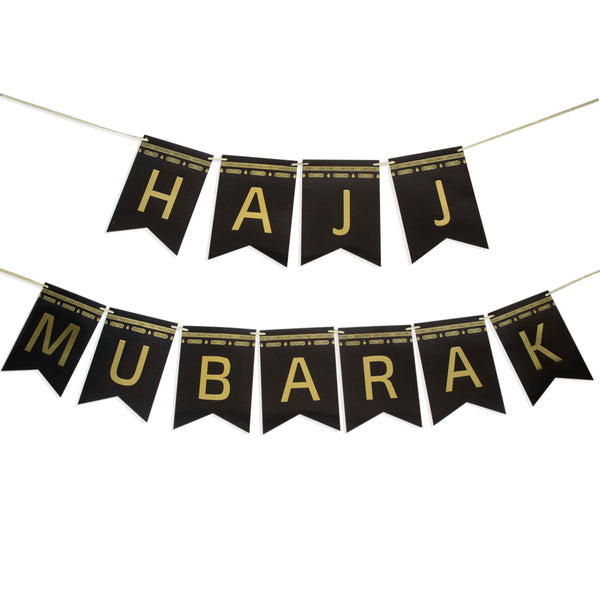 Hajj Mubarak Gold Foil Banner – Elegant Paper Garland
