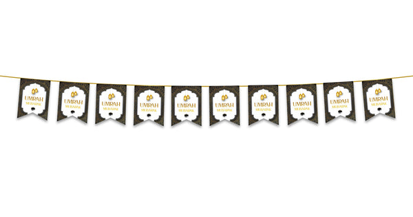 Umrah Mubarak Bunting - Black & Gold Hanging Lanterns