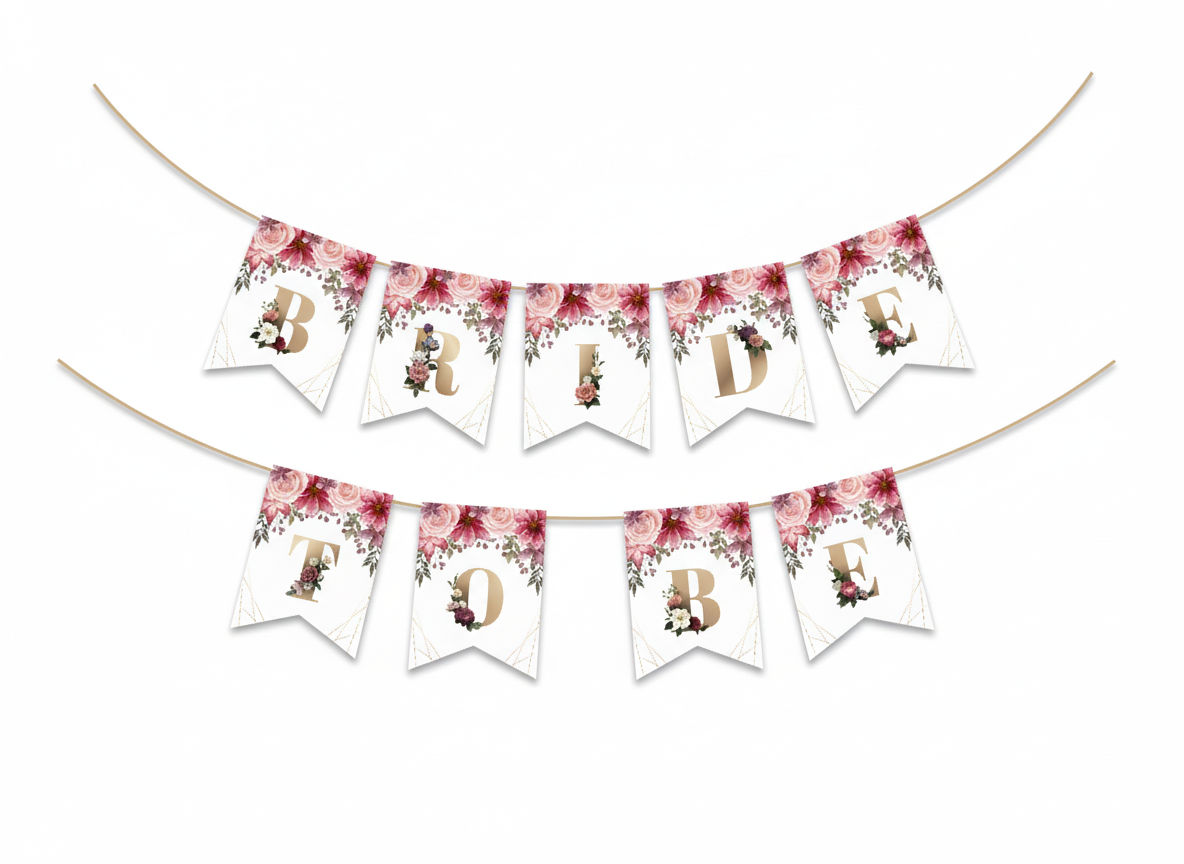 Bride To Be Bunting Pink Floral Wedding Decoration | Premium 250gsm Double-Sided Bunting Banner Flags with Hanging Ribbon