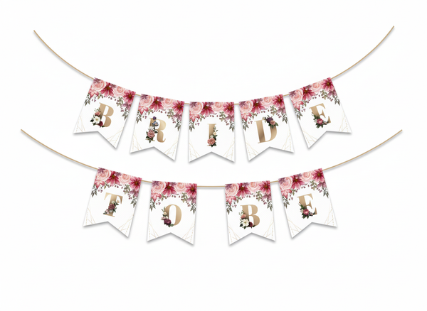 Bride To Be Bunting Pink Floral Wedding Decoration | Premium 250gsm Double-Sided Bunting Banner Flags with Hanging Ribbon