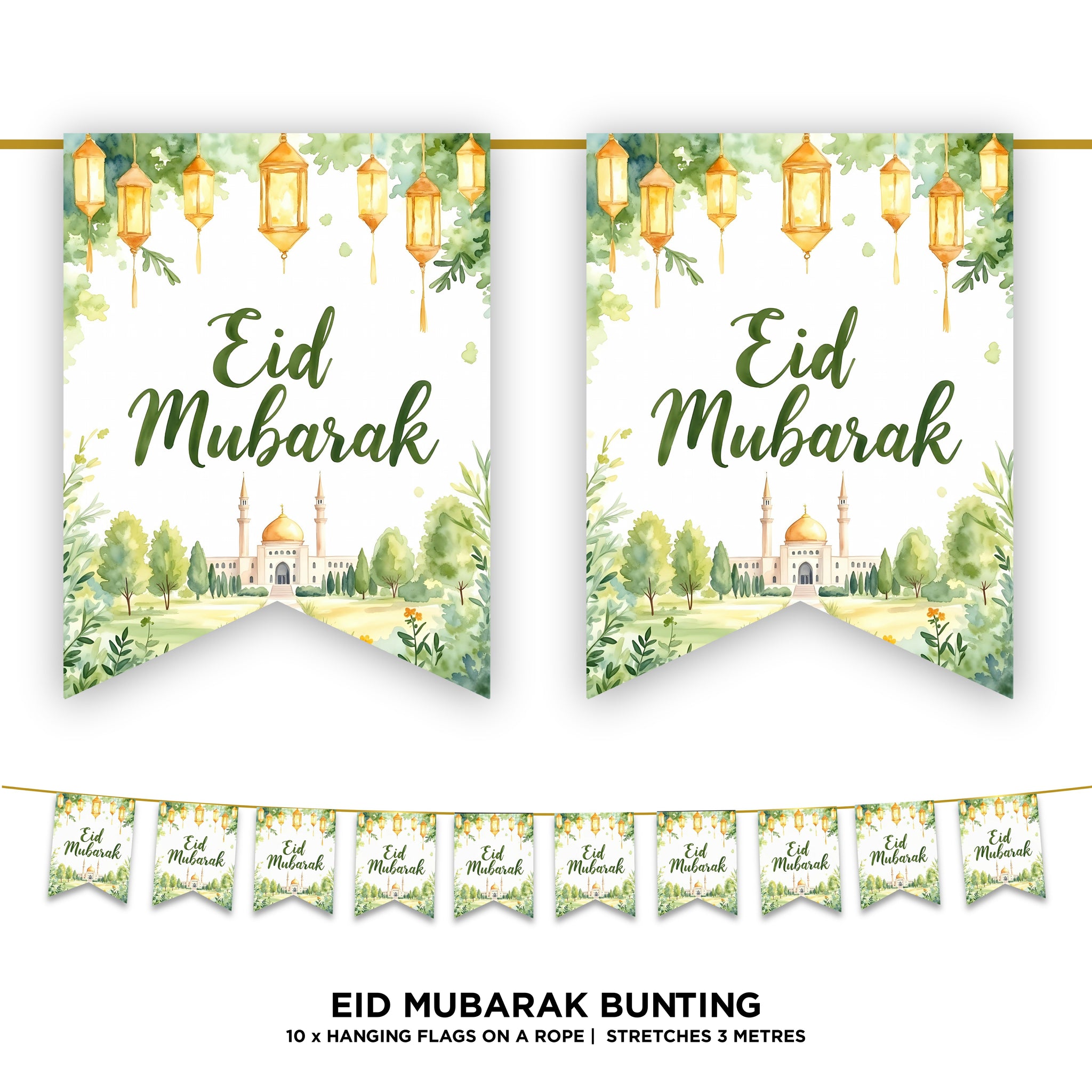 Green & Gold EID Mubarak Bunting