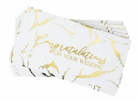 Congratulations on Your Wedding Money Envelopes Wallets – 5 Pack | Metallic White & Gold Marble | 300gsm Foiled Gift Cash Holders