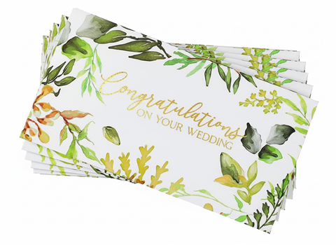 Congratulations on Your Wedding Money Envelopes Wallets – 5 Pack | Green & Gold Foiled Leaves | Premium 300gsm Gift Holders