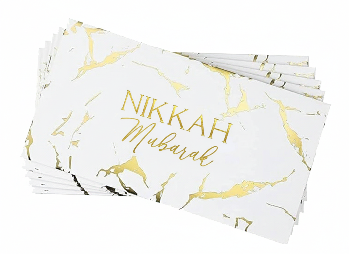Nikkah Mubarak Money Envelopes Wallets – 5 Pack | Metallic White & Gold Marble | Islamic Wedding Gift Cash Holders