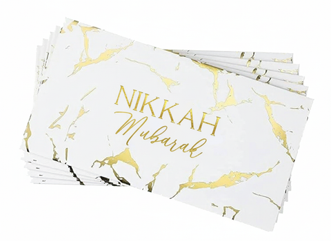 Nikkah Mubarak Money Envelopes Wallets – 5 Pack | Metallic White & Gold Marble | Islamic Wedding Gift Cash Holders
